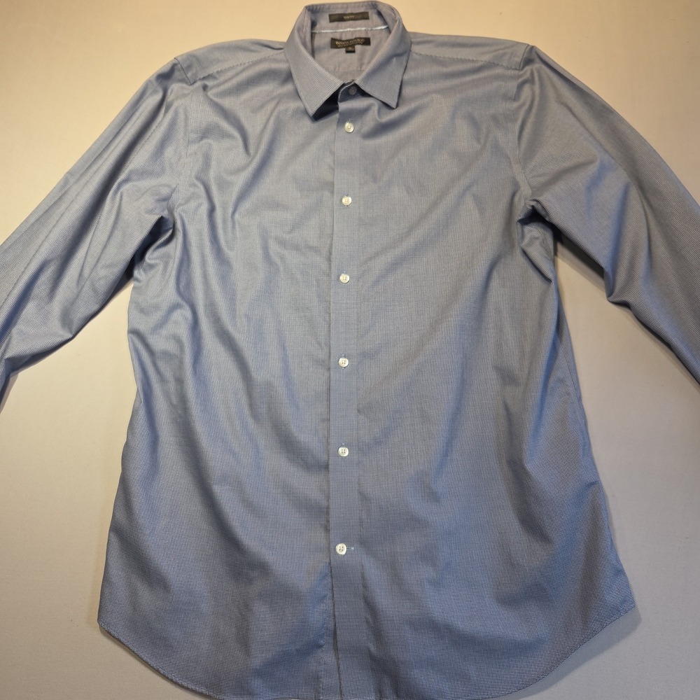 Banana Republic Slim Fit Dress Shirt XL 17-17.5 Blue Micro Check Non Iron Cotton